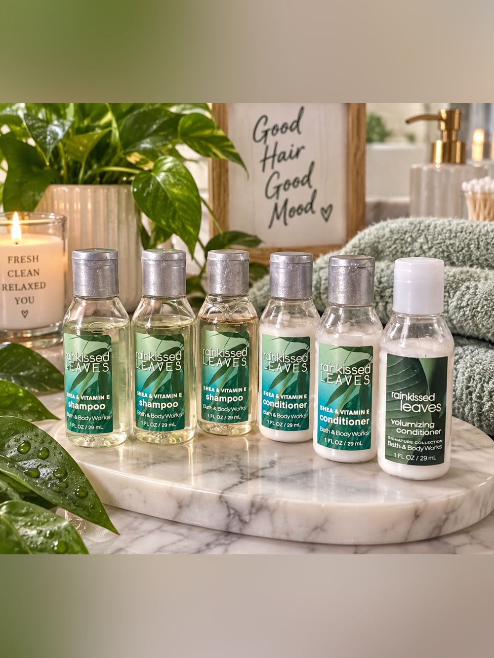 Bath & Body Works Rainkissed Leaves Shampoo & Conditioner Travel Minis 6-Piece